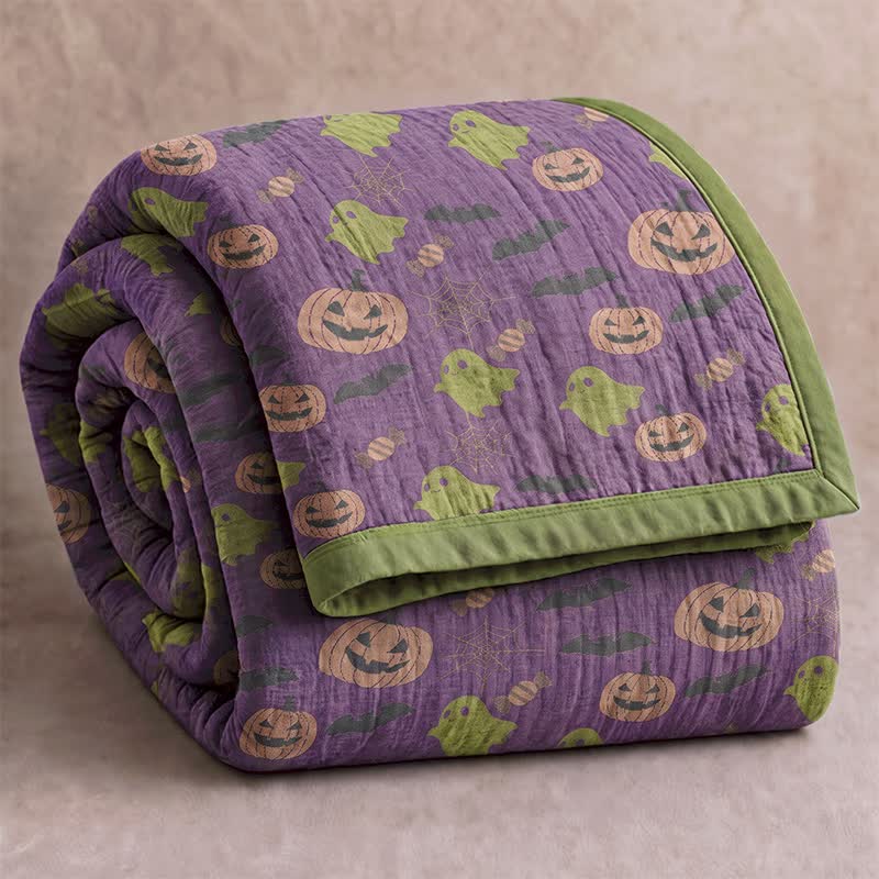 Wendbare Halloween-Kürbis-Geister-Baumwolldecke - Tiefviolett - Decke - 98" x 94" - image 36