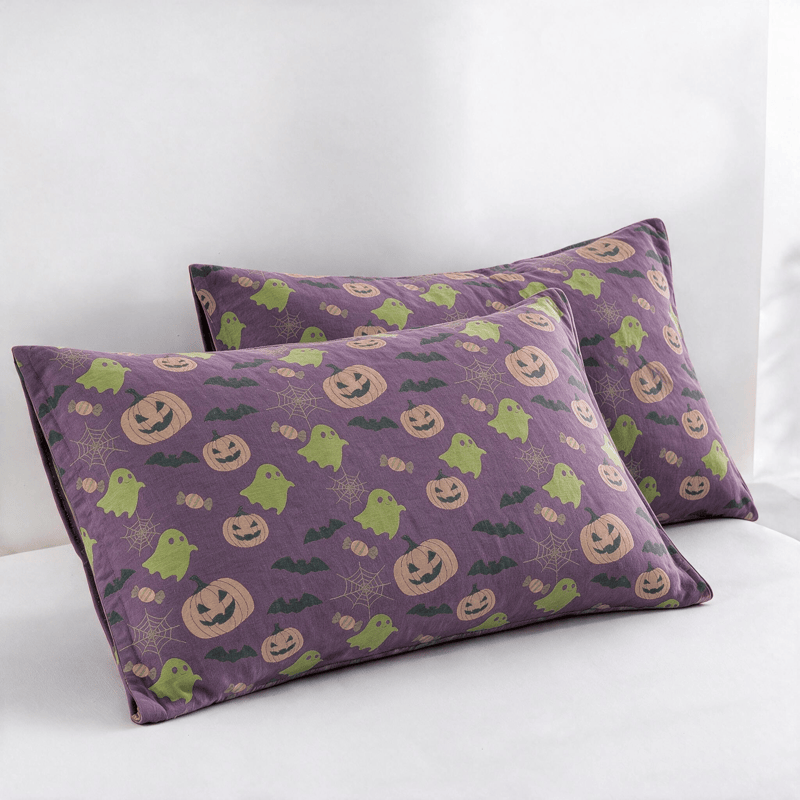 Wendbare Halloween-Kürbis-Geister-Baumwolldecke - Tiefviolett - 2 Kissenbezüge - 51cm x 91cm - image 40