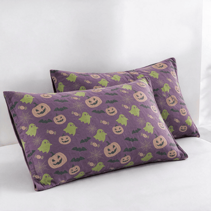 Wendbare Halloween-Kürbis-Geister-Baumwolldecke - Tiefviolett - 2 Kissenbezüge - 51cm x 91cm - image 40