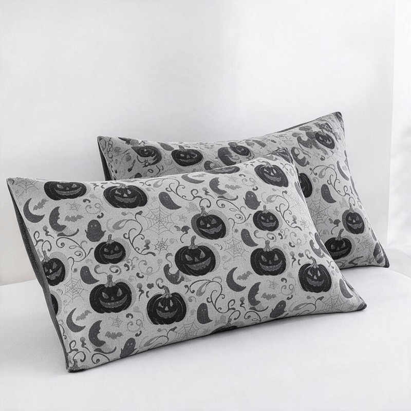 Wende-Baumwolldecke mit Halloween-Kürbis und -Geist - Weiß - 2 Kissenbezüge - 51cm x 91cm - image 10