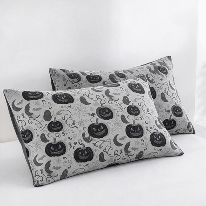 Wende-Baumwolldecke mit Halloween-Kürbis und -Geist - Weiß - 2 Kissenbezüge - 51cm x 91cm - image 10