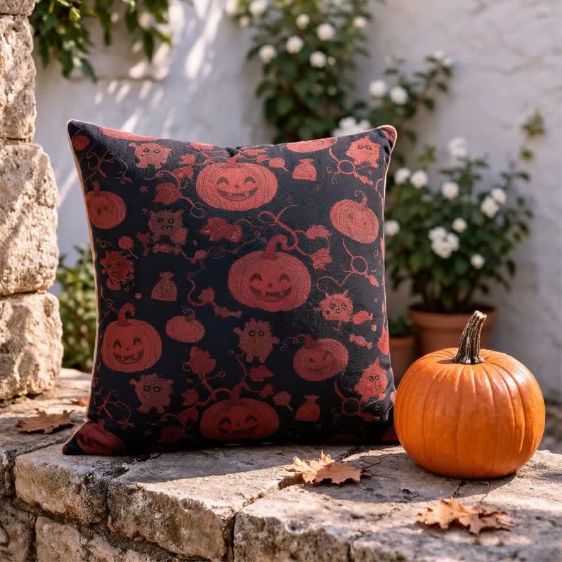 Mehrfarbiges Halloween-Kürbis- und Monster-Baumwollkissen - image 5
