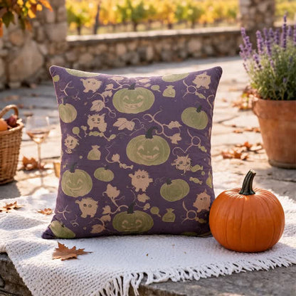 Mehrfarbiges Halloween-Kürbis- und Monster-Baumwollkissen - Lila - 45cm x 45cm - Mit Einlage - image 8