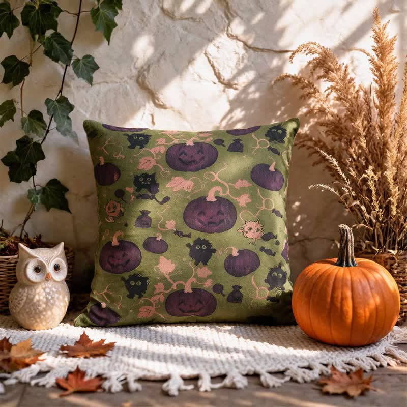 Mehrfarbiges Halloween-Kürbis- und Monster-Baumwollkissen - image 14