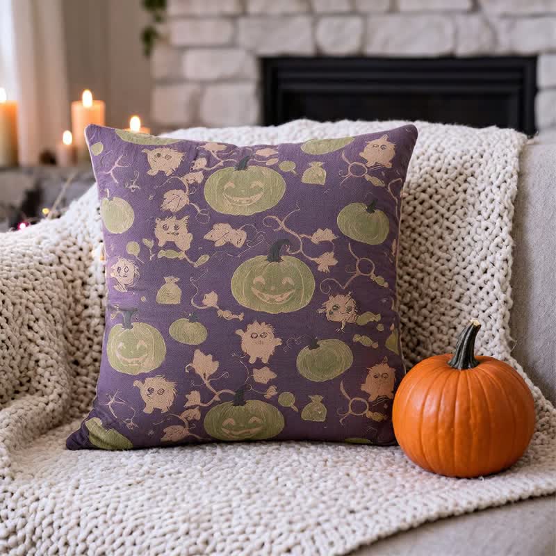 Mehrfarbiges Halloween-Kürbis- und Monster-Baumwollkissen - image 10