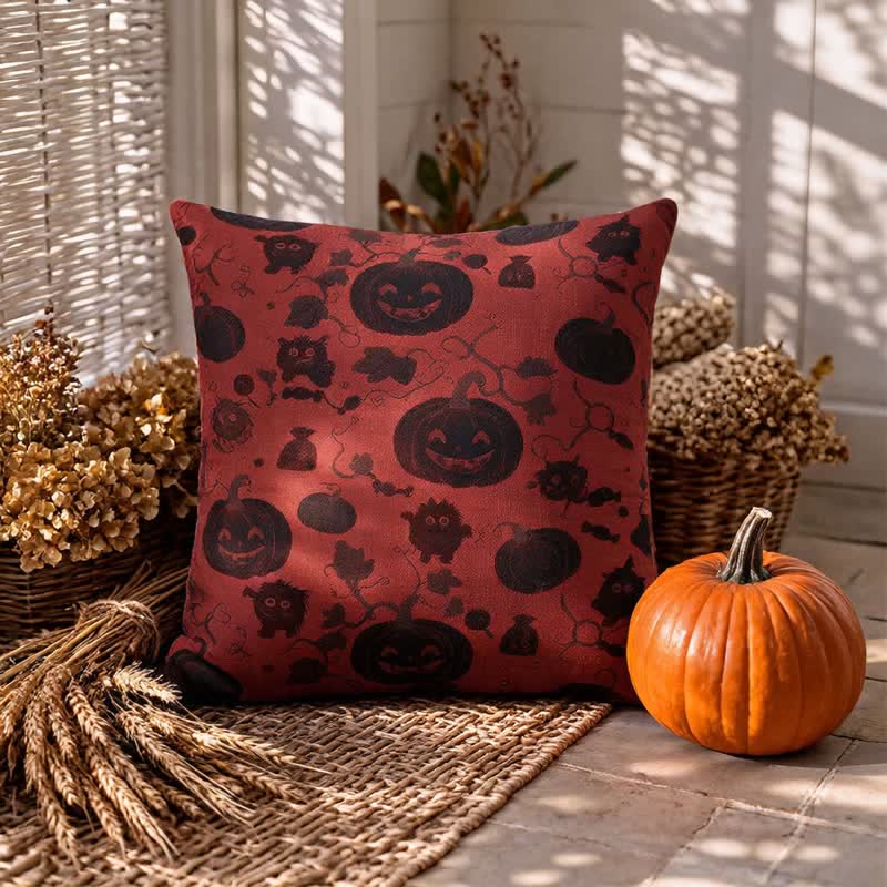 Mehrfarbiges Halloween-Kürbis- und Monster-Baumwollkissen - image 2