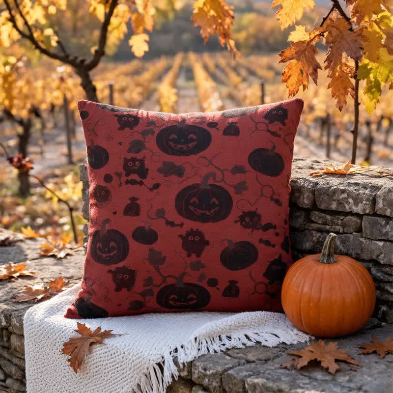 Mehrfarbiges Halloween-Kürbis- und Monster-Baumwollkissen - image 3