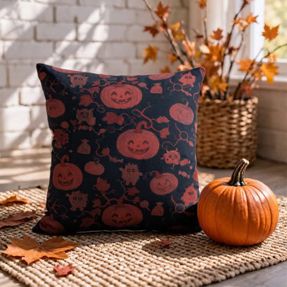 Mehrfarbiges Halloween-Kürbis- und Monster-Baumwollkissen - Schwarz - 45cm x 45cm - Mit Einlage - image 4