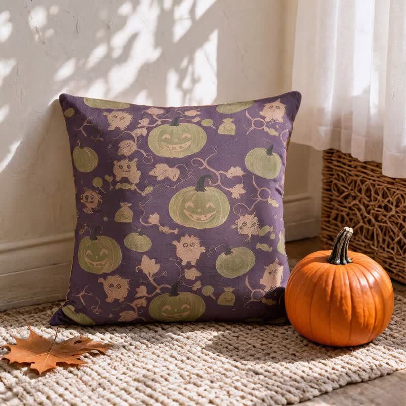 Mehrfarbiges Halloween-Kürbis- und Monster-Baumwollkissen - image 11