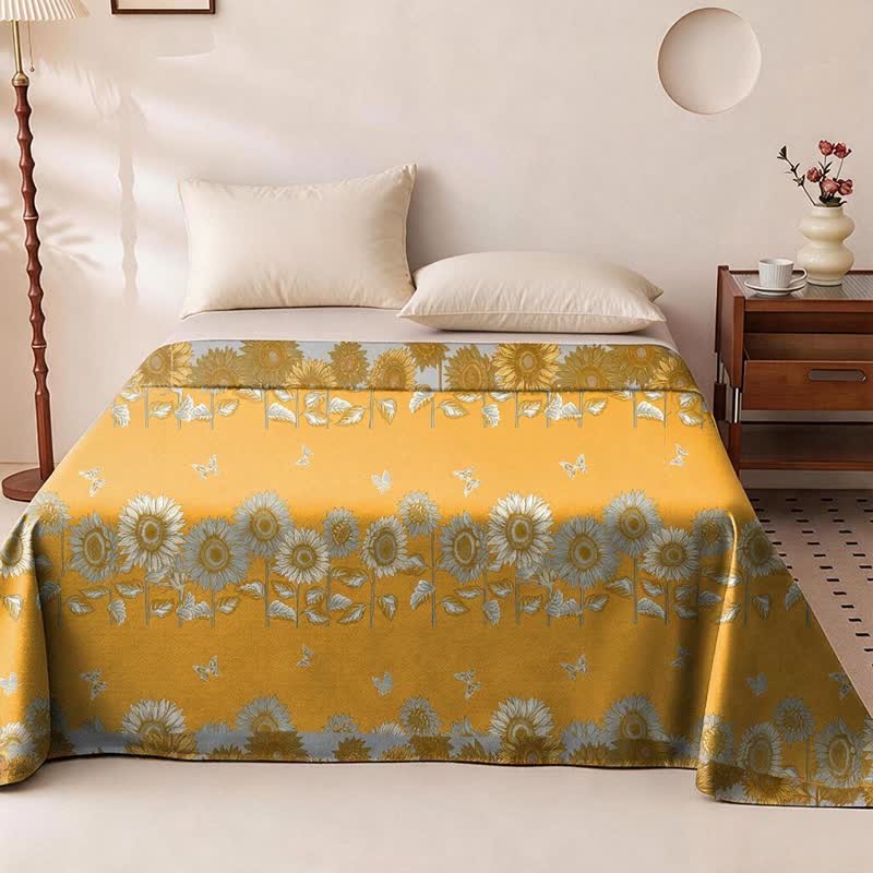 Wendbare Tagesdecke aus Baumwollgaze mit Sonnenblumen- und Schmetterlingsmotiven - Tagesdecke - König - image 0