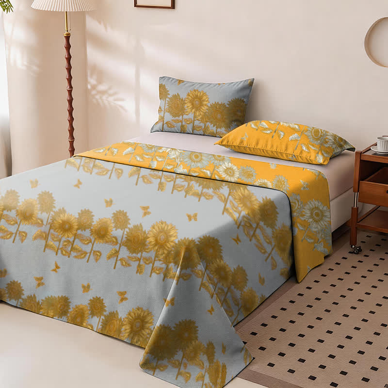 Wendbare Tagesdecke aus Baumwollgaze mit Sonnenblumen- und Schmetterlingsmotiven - image 4