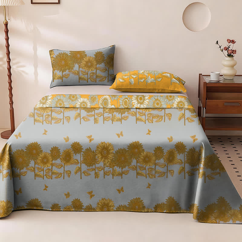 Wendbare Tagesdecke aus Baumwollgaze mit Sonnenblumen- und Schmetterlingsmotiven - image 3