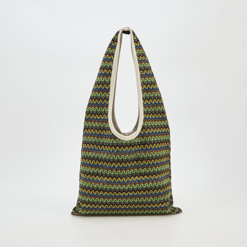 Grüne Schultertasche mit Wellenstreifen - image 1
