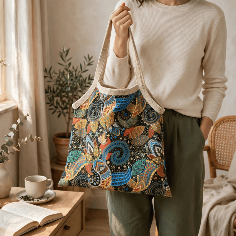 Boho-Blumen-Tragetasche Schultertasche - 16 Zoll breit x 15 Zoll hoch - image 0