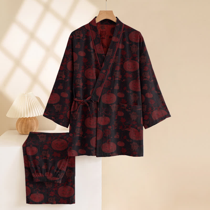 Halloween-Kürbis-Baumwollkimono-Pyjama-Set - image 9