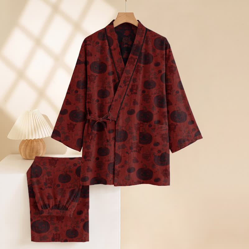 Halloween-Kürbis-Baumwollkimono-Pyjama-Set - image 3