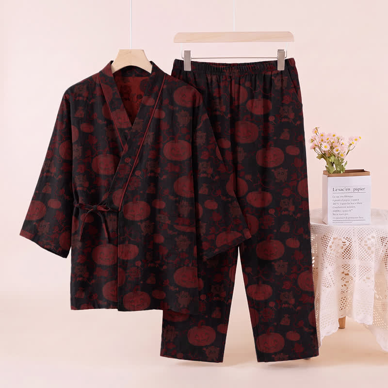 Halloween-Kürbis-Baumwollkimono-Pyjama-Set - image 8
