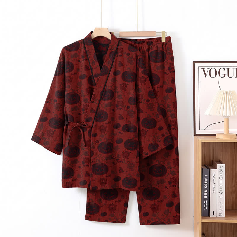 Halloween-Kürbis-Baumwollkimono-Pyjama-Set - Rot - XL - image 1