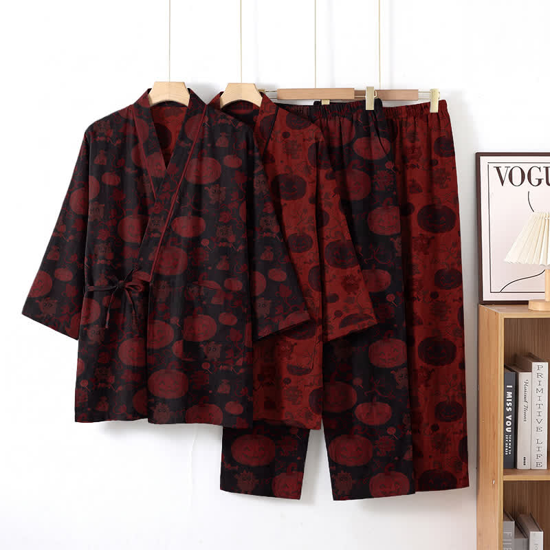 Halloween-Kürbis-Baumwollkimono-Pyjama-Set - image 7