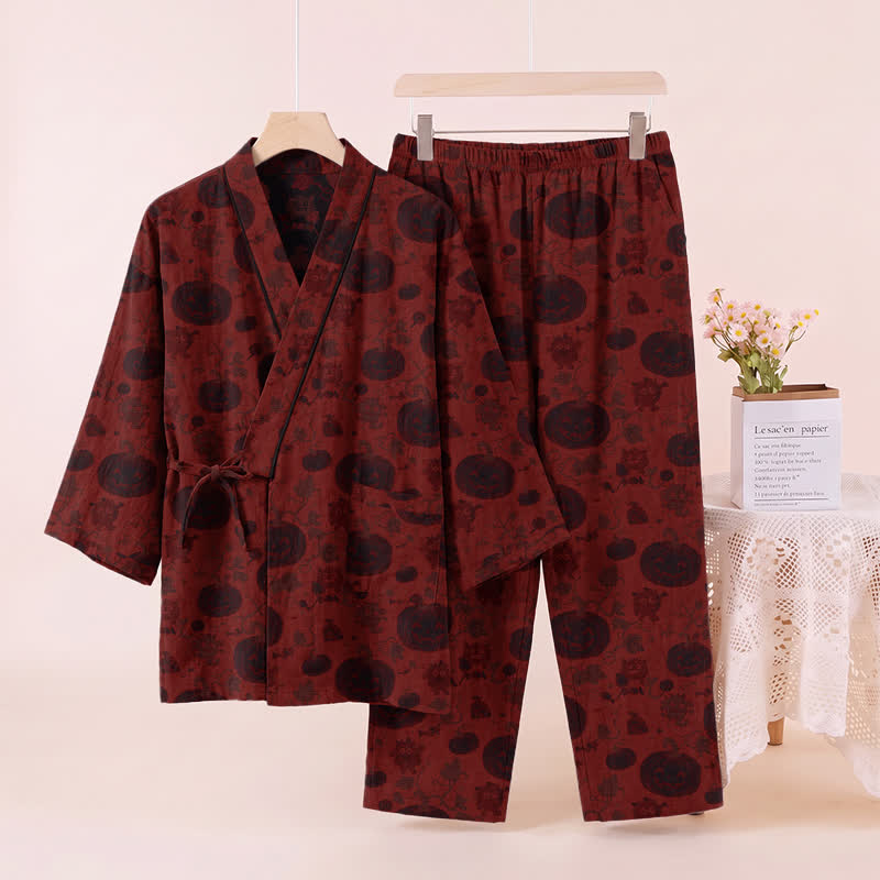 Halloween-Kürbis-Baumwollkimono-Pyjama-Set - image 2