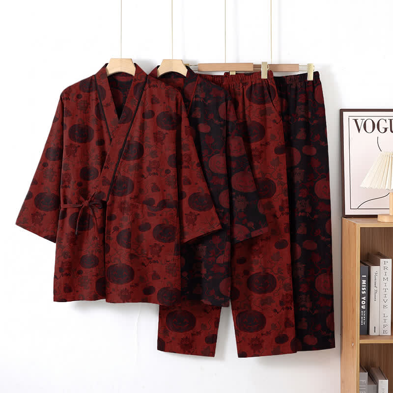 Halloween-Kürbis-Baumwollkimono-Pyjama-Set - image 0