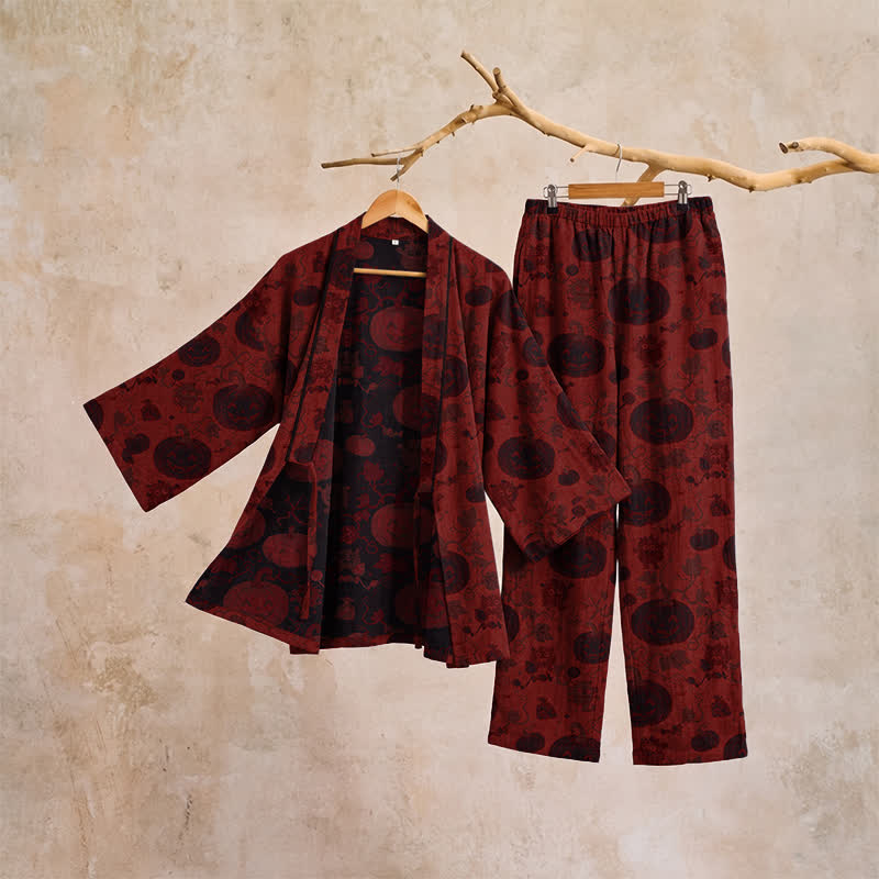 Halloween-Kürbis-Baumwollkimono-Pyjama-Set - image 4