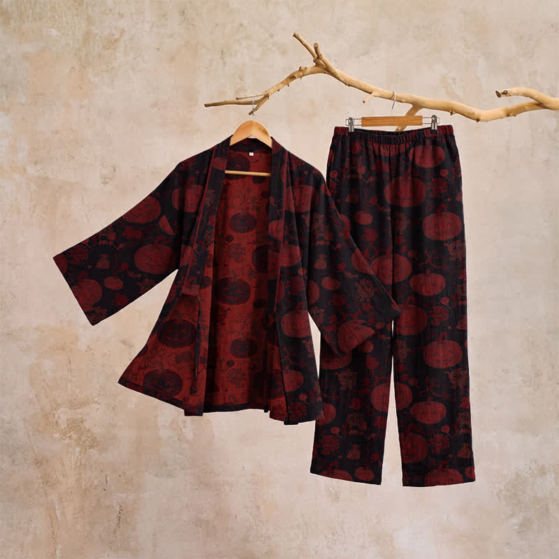 Halloween-Kürbis-Baumwollkimono-Pyjama-Set - image 10