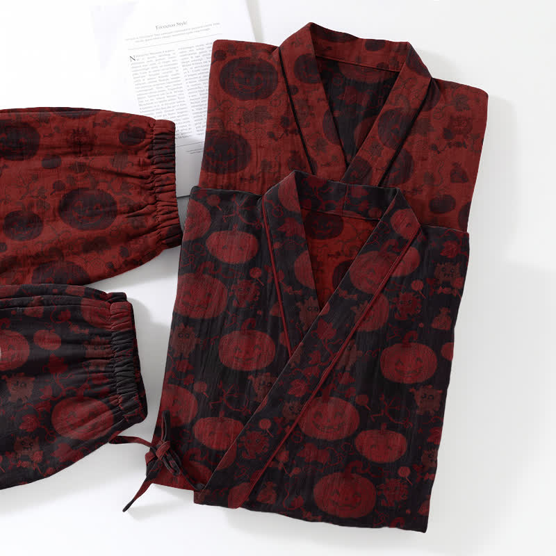 Halloween-Kürbis-Baumwollkimono-Pyjama-Set - image 11