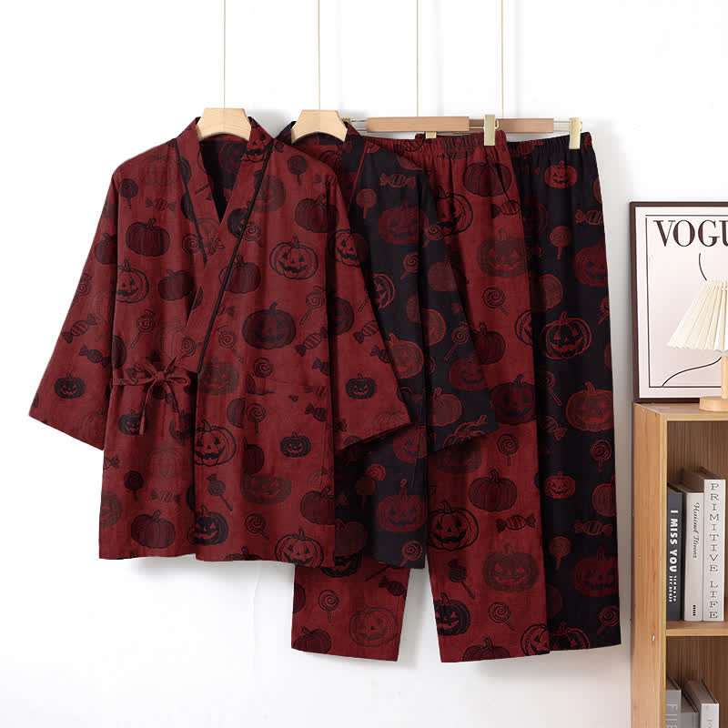 Halloween-Kürbis-Süßigkeiten-Baumwollkimono-Pyjama-Set - image 0