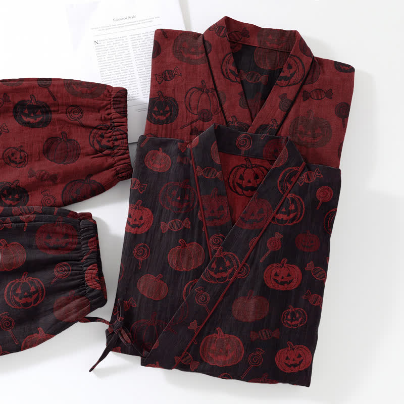 Halloween-Kürbis-Süßigkeiten-Baumwollkimono-Pyjama-Set - image 11