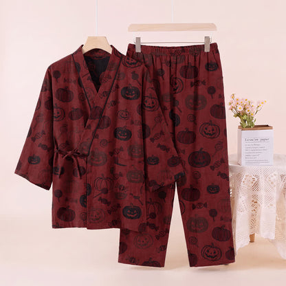 Halloween-Kürbis-Süßigkeiten-Baumwollkimono-Pyjama-Set - Rot - XL - image 2