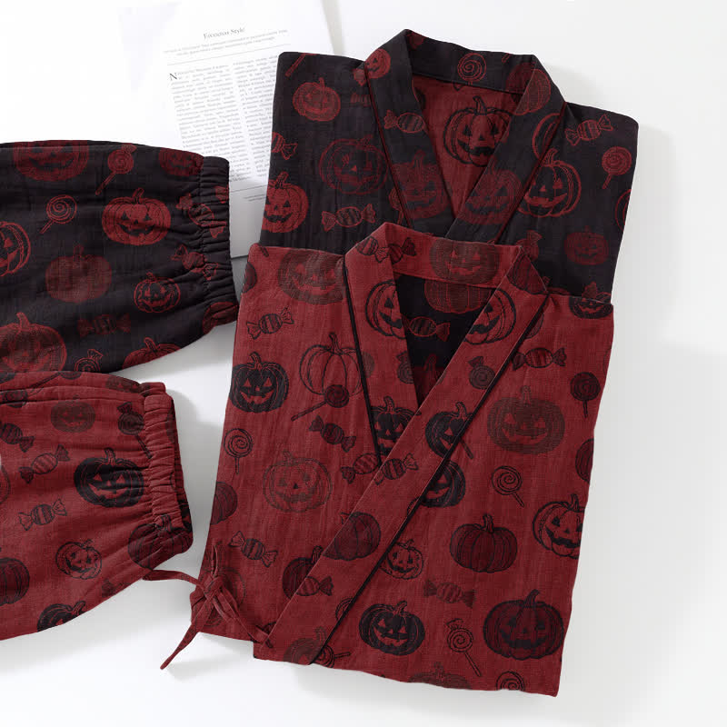 Halloween-Kürbis-Süßigkeiten-Baumwollkimono-Pyjama-Set - image 5