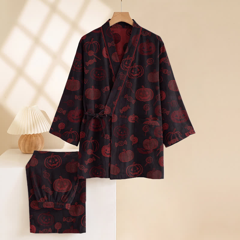 Halloween-Kürbis-Süßigkeiten-Baumwollkimono-Pyjama-Set - image 9