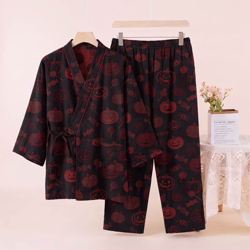 Halloween-Kürbis-Süßigkeiten-Baumwollkimono-Pyjama-Set - image 8