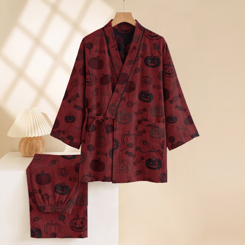 Halloween-Kürbis-Süßigkeiten-Baumwollkimono-Pyjama-Set - image 3