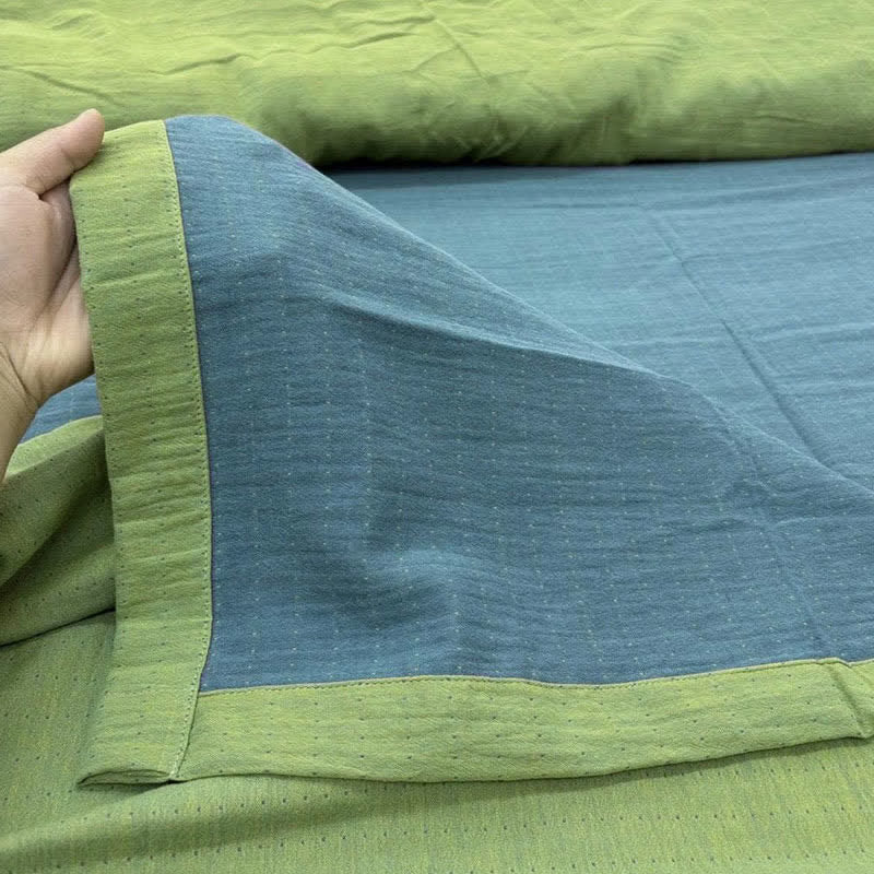 Minimalistische, wendbare Bettwäsche aus Baumwollgaze - Blau & Grün - Bettlaken - 220cm x 240cm - image 1