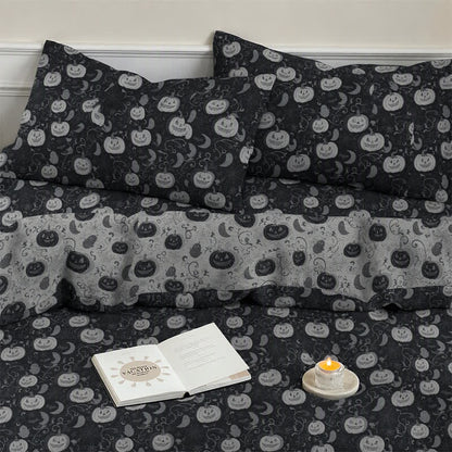 Halloween Kürbis Mond Baumwollbettwäsche-Set - Schwarz - Bettwäscheset (4-teilig) - König - image 0