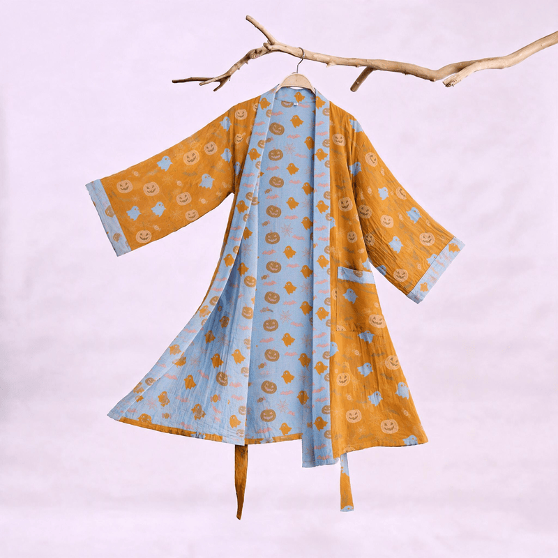 Mehrfarbiger Kürbis-Halloween-Baumwollkimono - Orange & Gelb - XXL - image 0
