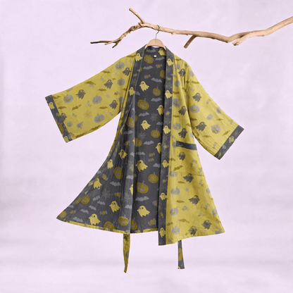 Mehrfarbiger Kürbis-Halloween-Baumwollkimono - Gelb & Grau - XXL - image 10