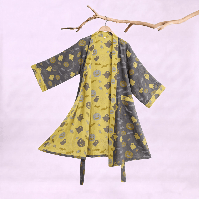 Mehrfarbiger Kürbis-Halloween-Baumwollkimono - Kaffee & Gelb - XXL - image 15