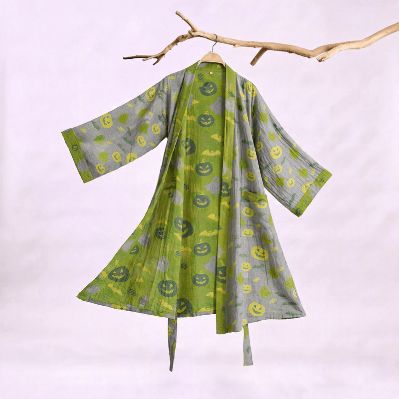 Mehrfarbiger Kürbis-Halloween-Baumwollkimono - Grau & Grün - XXL - image 25