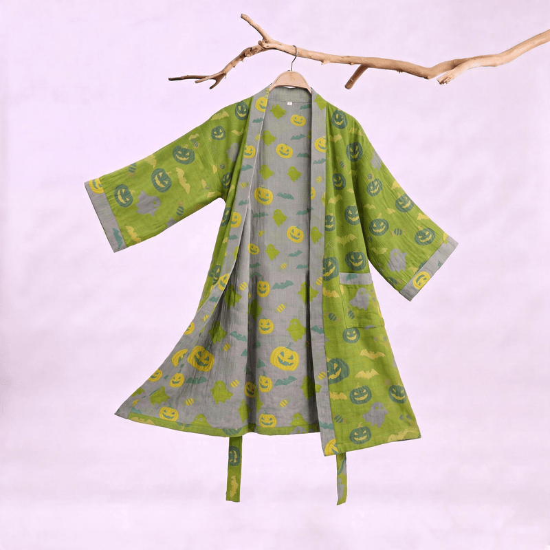 Mehrfarbiger Kürbis-Halloween-Baumwollkimono - Grün & Gelb - XXL - image 20