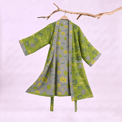 Mehrfarbiger Kürbis-Halloween-Baumwollkimono - Grün & Gelb - XXL - image 20