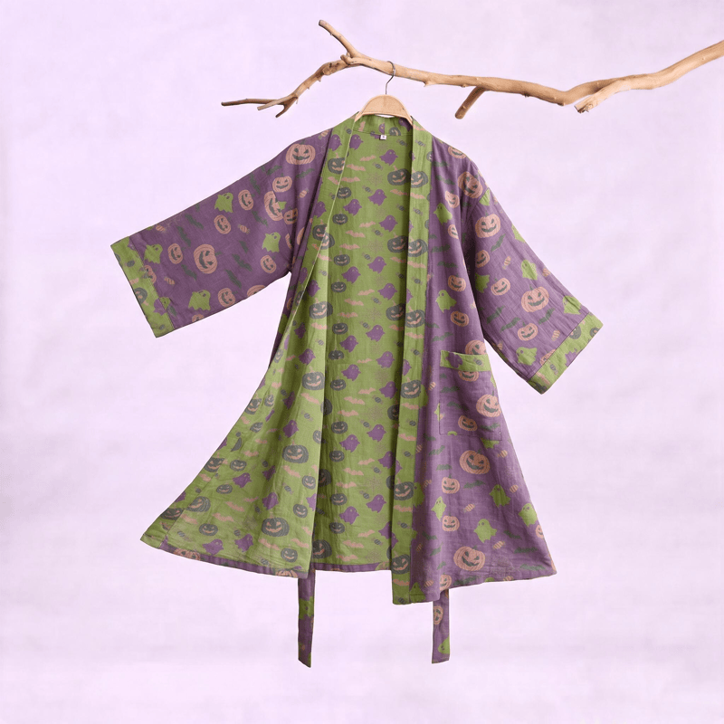 Mehrfarbiger Kürbis-Halloween-Baumwollkimono - Tiefviolett - XXL - image 30