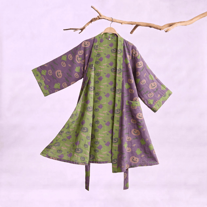 Mehrfarbiger Kürbis-Halloween-Baumwollkimono - Tiefviolett - XXL - image 30