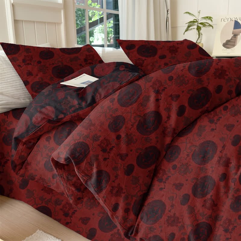 Halloween-Kürbis-Monster-Bettwäscheset aus Baumwolle, 4-teilig - Rot - Bettwäscheset (4-teilig) - König - image 0
