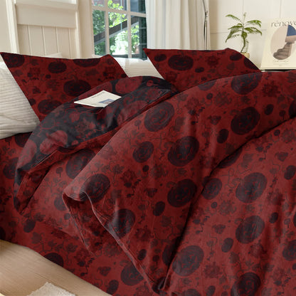 Halloween-Kürbis-Monster-Bettwäscheset aus Baumwolle, 4-teilig - Rot - Bettwäscheset (4-teilig) - König - image 0