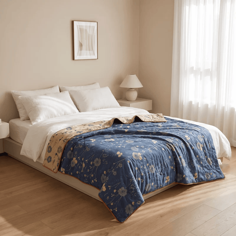 Wendbare blaue Landhaus-Steppdecke mit Blumenmuster - image 6