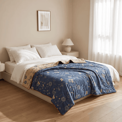 Wendbare blaue Landhaus-Steppdecke mit Blumenmuster - image 6