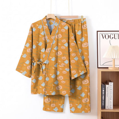 Halloween-Geister-Kürbis-Baumwollkimono-Pyjama-Set - Orange & Gelb - XL - image 1
